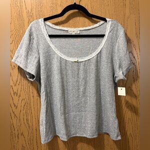 Ultra Flirt Gray Short Sleeve Crop Top with Lace Trim